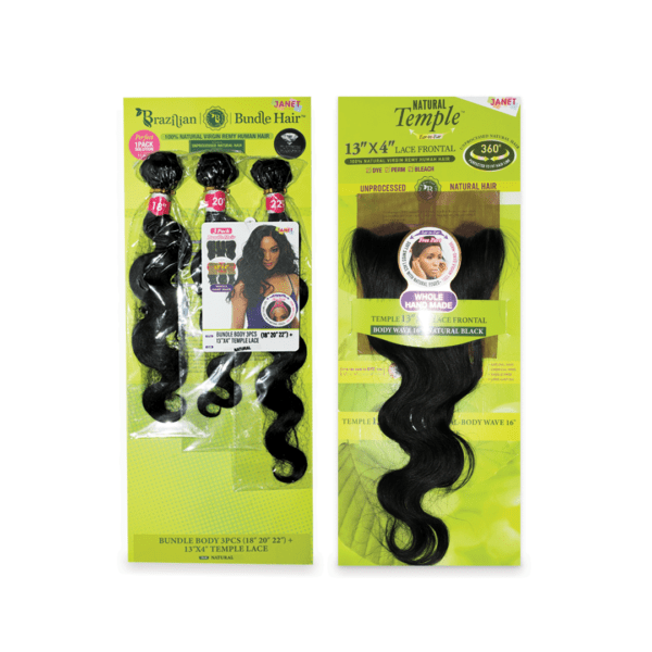 Janet Collection Natural Virgin Human Hair Brazilian Bundles & 13" x 4" Lace Front Closure - Body Wave 18", 20", 22"